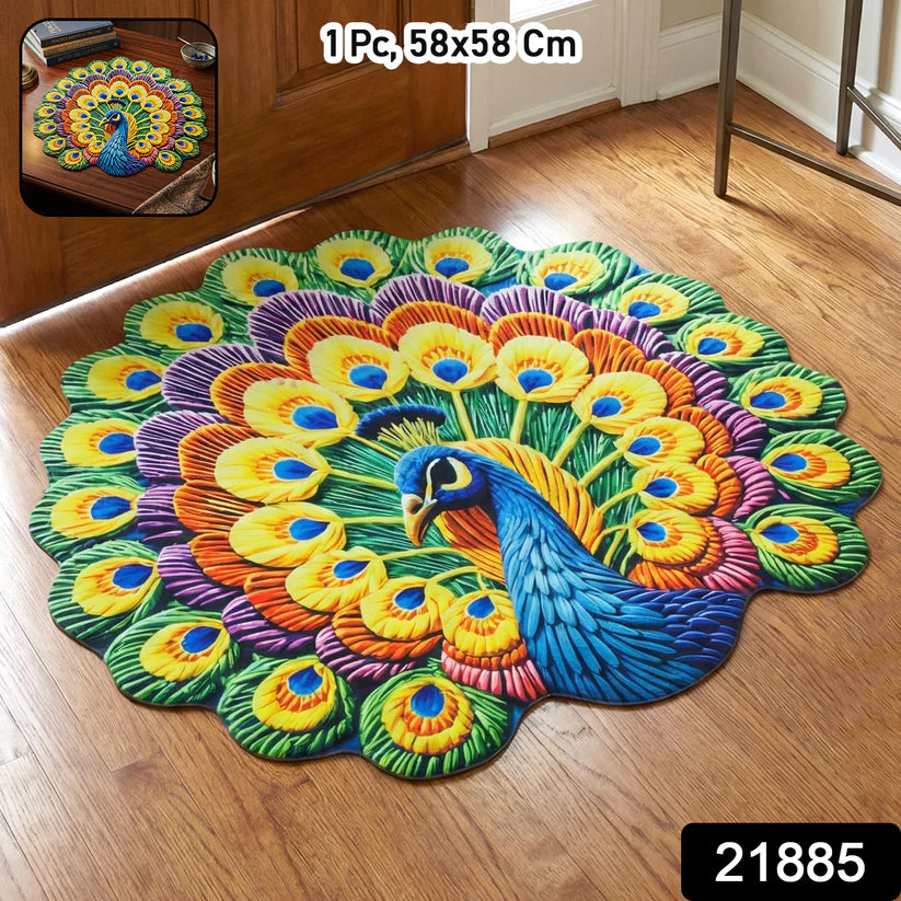 Peacock Design Floor Mat – Vibrant and Soft Home Decor