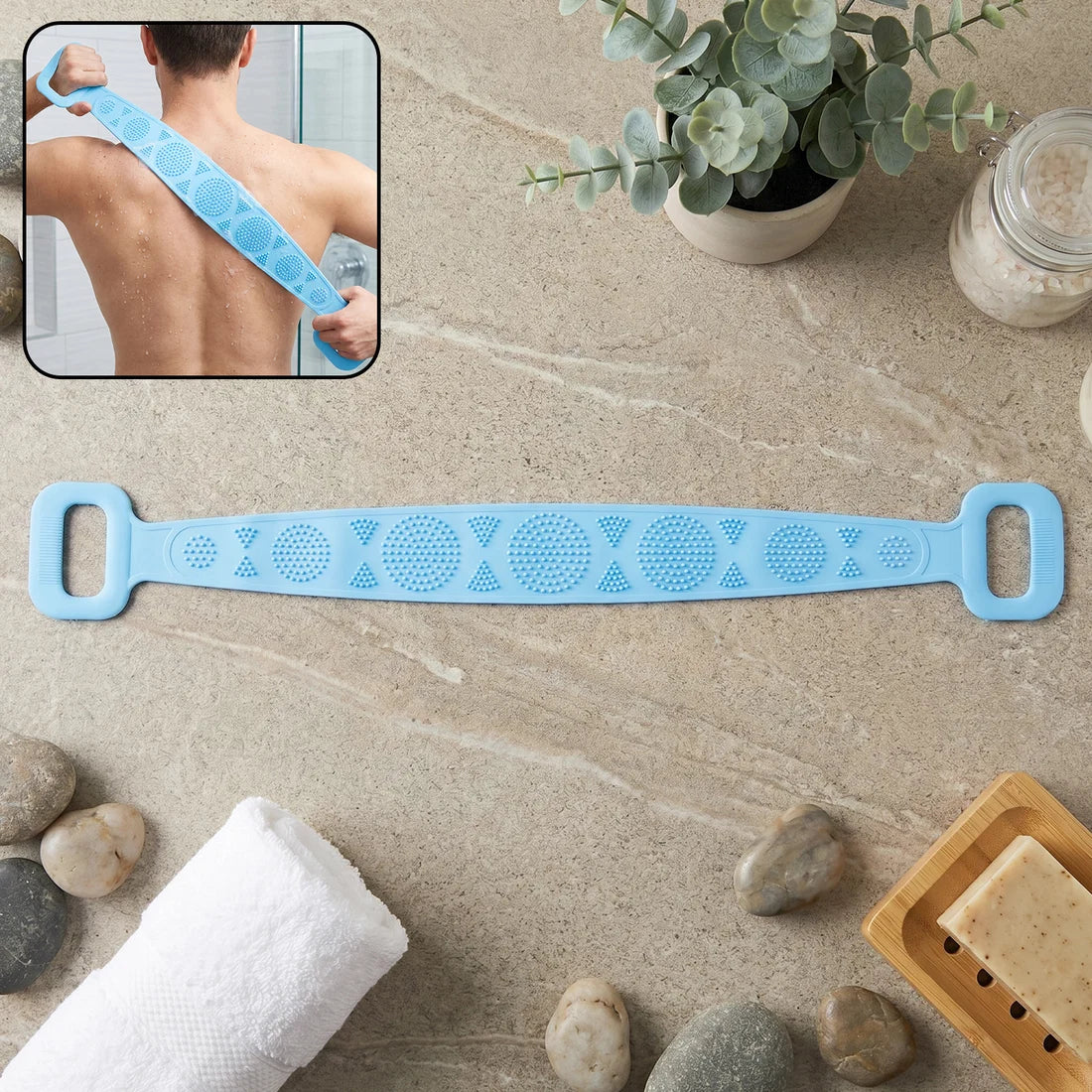 Silicone Body Scrubber Belt -Handle Exfoliation (Lathers Well for Men & Women)