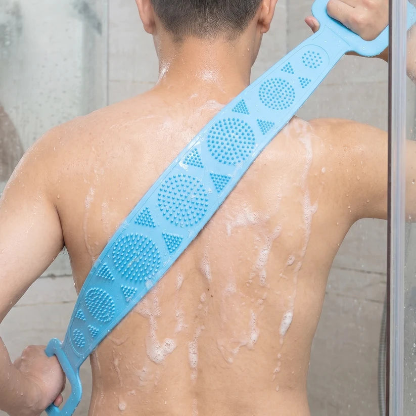 Silicone Body Scrubber Belt -Handle Exfoliation (Lathers Well for Men & Women)
