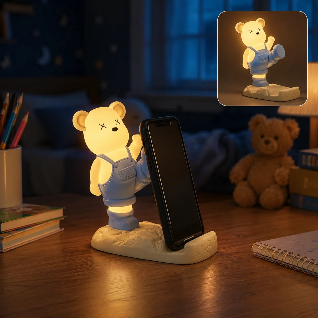 Cute Bear Mobile Phone Holder with LED Light