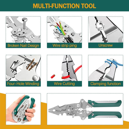 18-in-1 Foldable Wire Stripper & Crimper – Professional Heavy-Duty Cable Cutter, Wire Twister, Splitter  (Green)