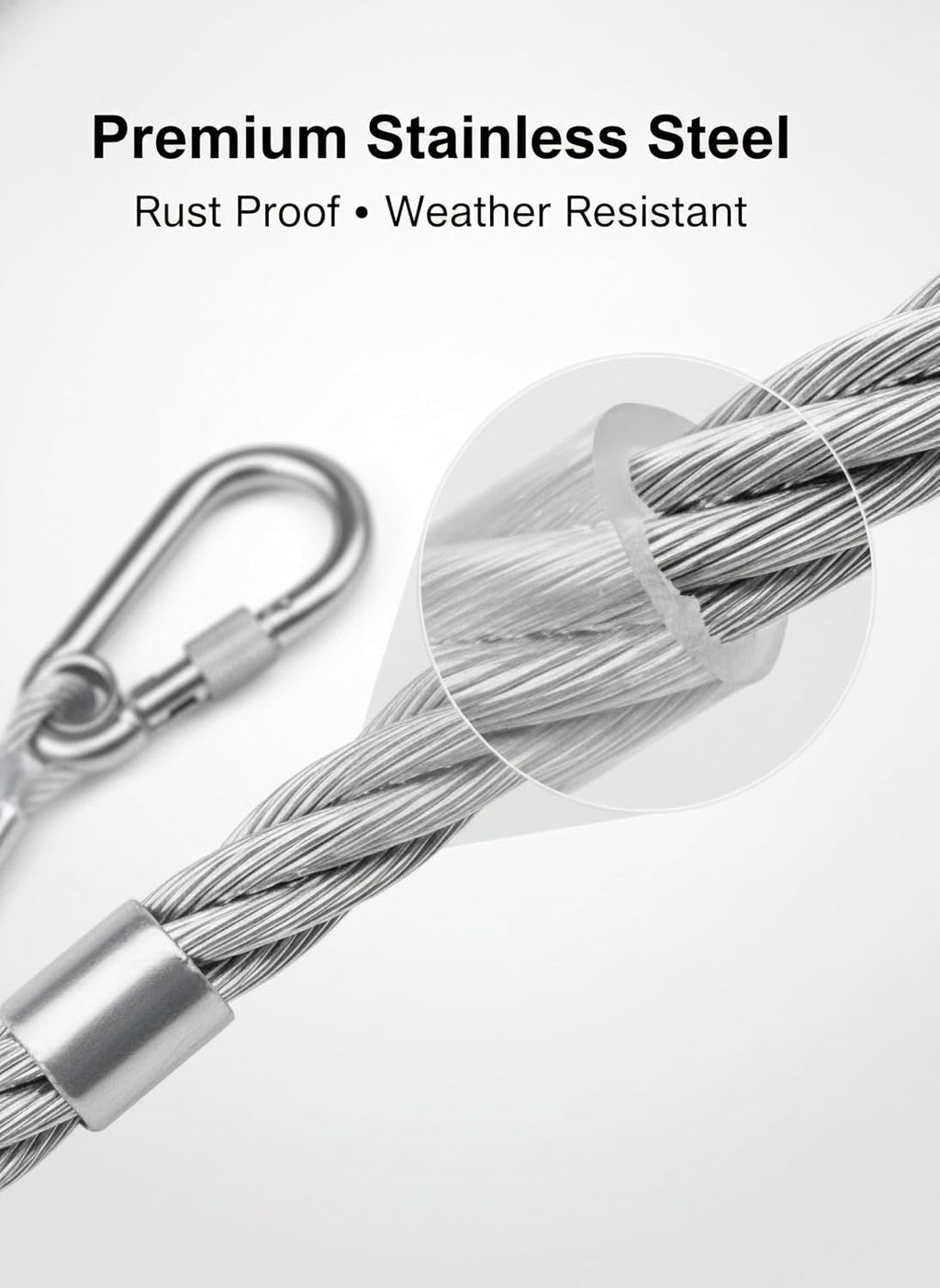 Heavy Duty Stainless Steel Wire | Clothesline with Locking Carabiner Hooks | Rust-Resistant Thick Metal Laundry Drying Cable for Balcony, Terrace, Garden & Home Use (10 Meter)