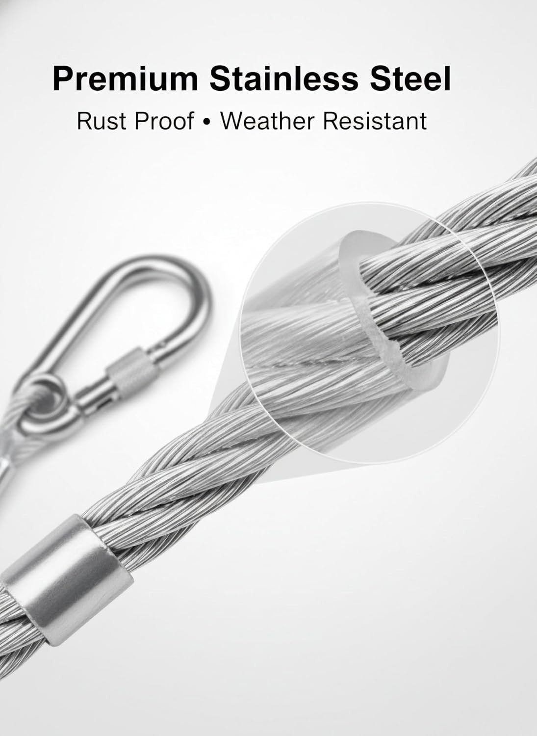 Heavy Duty Stainless Steel Wire | Clothesline with Locking Carabiner Hooks | Rust-Resistant Thick Metal Laundry Drying Cable for Balcony, Terrace, Garden & Home Use (10 Meter)