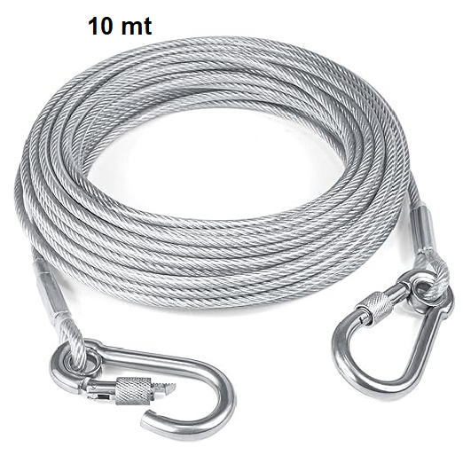 Heavy Duty Stainless Steel Wire | Clothesline with Locking Carabiner Hooks | Rust-Resistant Thick Metal Laundry Drying Cable for Balcony, Terrace, Garden & Home Use (10 Meter)