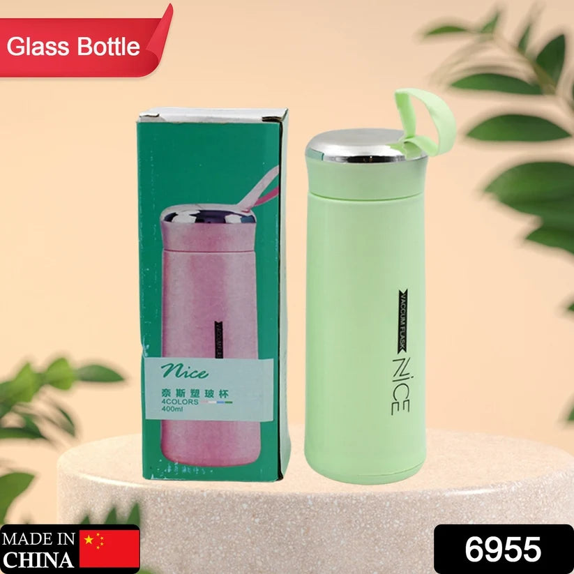 Glass Water Bottle 400ml Leak Proof | BPA-Free for Gym & Travel